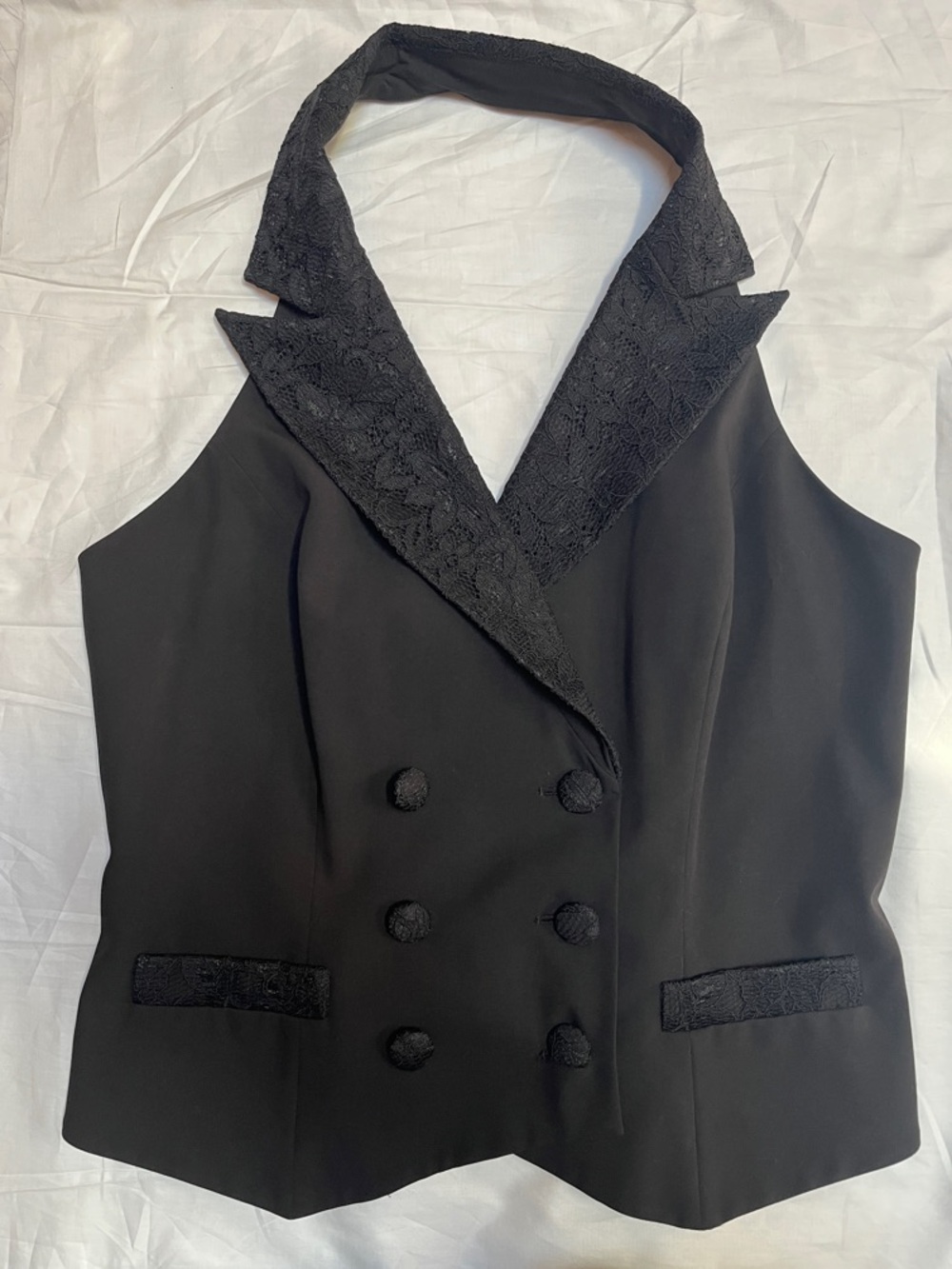 Y2K Lace-Trim Double-Breasted Halter Vest